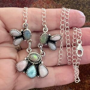 ❤️ Ethiopian Opal, Larimar, Natural Pink Opal 19” Adj Necklace 925 Navajo 14.3gm